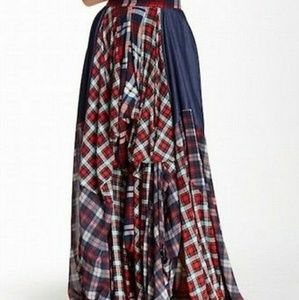 TOV plaid patchwork maxi skirt